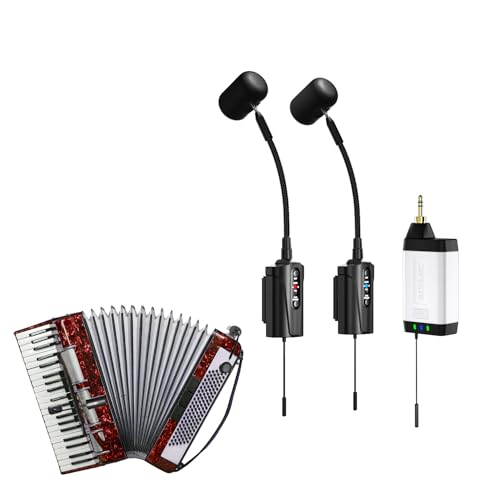 ACEMIC Duales UHF-Akkordeon-Funkmikrofon, Schwanenhals-Instrumentenmikrofon mit 2 Sendern und 1 Empfänger für Akkordeon, PA-Systeme, Audiomixer, Lautsprecher, Q2/AT-5 von ACEMIC