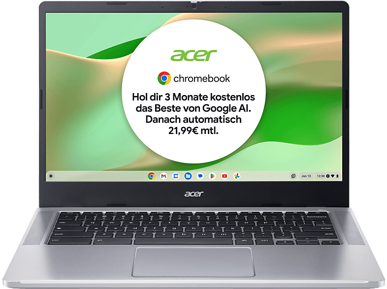 ACER Chromebook 314 (CB314-4H-345E), Chromebook, mit 14 Zoll Display, Intel® Core™ i3,i3-N305 Prozessor, 4 GB RAM, 128 eMMC, UHD Graphics, Pure Silver, Google Chrome OS von ACER
