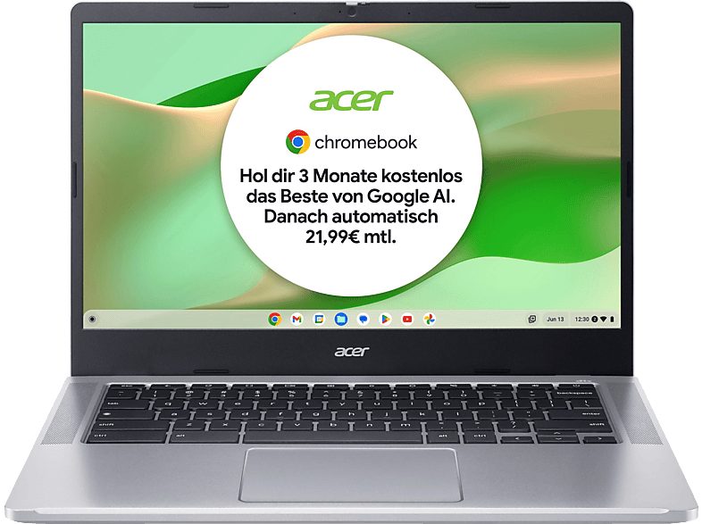 ACER 314 (CB314-4H-345E), Chromebook, mit 14 Zoll Display, Intel® Core™ i3,i3-N305 Prozessor, 4 GB RAM, 128 eMMC, UHD Graphics, Pure Silver, Google Chrome OS von ACER