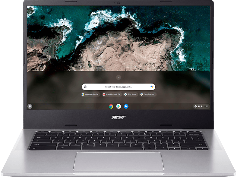 ACER 514 (CB514-2H-K7VE) mit Tastaturbeleuchtung, Chromebook, 14 Zoll Display, MediaTek MT,ARM Cortex A76/A55 Prozessor, 4 GB RAM, 64 eMMC, Mediatek Mali-G57, Silber, Google Chrome OS von ACER