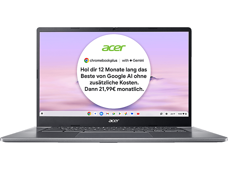 ACER Chromebook Plus 515 Laptop mit Google AI (CB515-2H-363X), Plus, 15,6 Zoll Display, Intel® Core™ i3,i3-1215U Prozessor, 8 GB RAM, 128 Flash, UHD Graphics, Steel Gray, Chrome OS von ACER