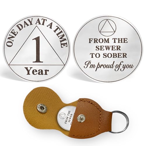 ACGZQY 1 Jahr Sobriety Coin - One Day at A Time AA Münzen und Medaillen Anonyme Alkoholiker Sobriety Chip Triplate Recovery Geschenke Sober Token mit PU-Leder Schlüsselanhänger ACGZQY 1 Jahr Sobriety Coin - One Day at A Time AA Münzen und Medaillen Anonyme Alkoholiker Sobriety Chip Triplate Recovery Geschenke Sober Token mit PU-Leder Schlüsselanhänger von ACGZQY