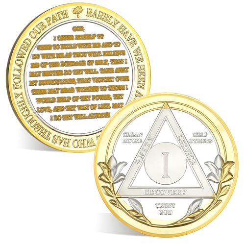 ACGZQY 1-Jahres-Nüchternheits-Chip – Blumen, dreifache AA-Münze und Medaillon, Token zur Suchtheilung, Nüchternheitsmünzen, Geschenk zum Jahrestag der Anonymen Alkoholiker, für Männer und Frauen ACGZQY 1-Jahres-Nüchternheits-Chip – Blumen, dreifache AA-Münze und Medaillon, Token zur Suchtheilung, Nüchternheitsmünzen, Geschenk zum Jahrestag der Anonymen Alkoholiker, für Männer und Frauen von ACGZQY
