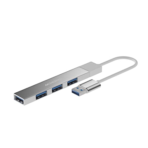 Achoro 4 USB Port Expander - High Speed USB 3.0 & USB 2.0 Mehrere USB Port Hub - Aluminiumlegierung Externer USB Port für Laptop, Mac, PCs, - Tragbarer Multi USB Port & Computer USB Hub (USB A Silber) von ACHORO