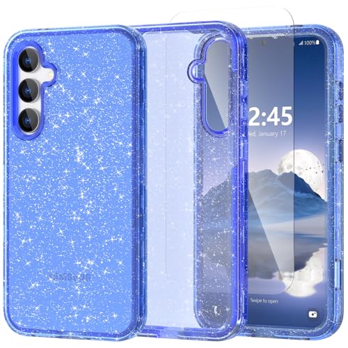 ACKETBOX Hülle für Samsung Galaxy S23 FE 6.4 Zoll, Glitzer Handyhülle mit Galaxy S23 FE, Militärnorm Sturzschutz für S23 fe Hülle (Blaues Bling) von ACKETBOX