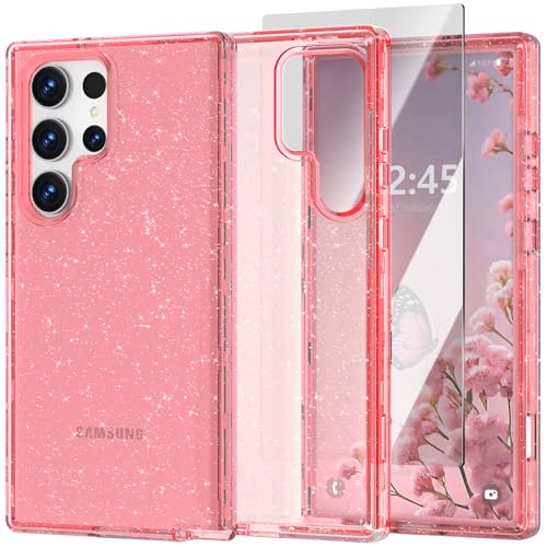 ACKETBOX für Samsung Galaxy S23 Ultra Fall,Glitter Clear Case S23 Ultra,stoßfest Bumper schützende Handyhülle,entworfen für Samsung Galaxy S23 Ultra 5G 6,8 Zoll(Rosa Bling) von ACKETBOX