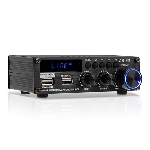 600W Mini-Verstärker, Stereo-Empfänger für Heim-Stereo-System, 2-Kanal-Stereo mit RCA/USB/FM, RMS 30W X 2, Bluetooth 5.0, Mini-Verstärker für Lautsprecher von ACMOMO