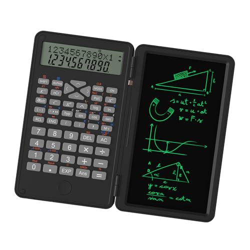 Advanced Scientific Calculator mit Löschbarem Schreibtablet mit 240 Funktionen, 2-Zeilen-LCD-Display, Faltbares Design für Schulbedarf, Ideal für die Mittelstufe und die Mittelstufe und (Black) von ACOGEDO