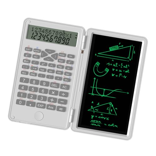 Advanced Scientific Calculator mit Löschbarem Schreibtablet mit 240 Funktionen, 2-Zeilen-LCD-Display, Faltbares Design für Schulbedarf, Ideal für die Mittelstufe und die Mittelstufe und (White) von ACOGEDO