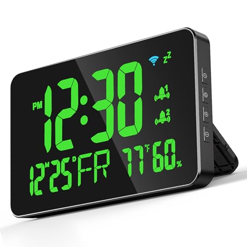 WiFi-Desktop-Uhr-Kalender mit Intelligentem Thermometer-Hygrometer, Digitales LED-Display, Verstellbare Helligkeit von 4 Ebenen, App-Fernansicht, Warnung mit Hoher Temperatur, für zu Hause, (GREEN) von ACOGEDO