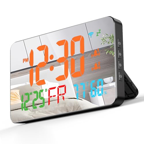 WiFi-Desktop-Uhr-Kalender mit Intelligentem Thermometer-Hygrometer, Digitales LED-Display, Verstellbare Helligkeit von 4 Ebenen, App-Fernansicht, Warnung mit Hoher Temperatur, für zu Hause, (ORANGE) von ACOGEDO