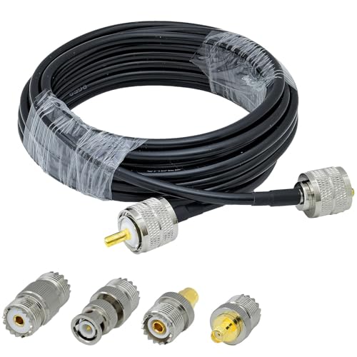 ACONRFTOL PL259 UHF Stecker auf UHF Stecker RG58 Kabel 5M mit 4 UHF auf SMA/BNC/UHF Adaptern PL259 für CB Funk, Ham Funk, Wireless LAN Geräte, SO239 Koax Kabel von ACONRFTOL