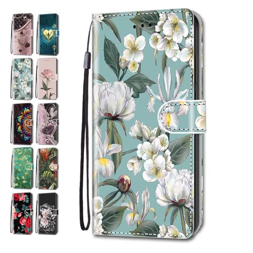 Handyhülle für Samsung Galaxy S20 FE 4G 5G Hülle Muster Herzen Blätter Geblümt Lederhülle Klapphülle Tasche Flip Case Cover Schutzhülle mit Kartenfach Handytasche - Weiße Blüten von Xamic
