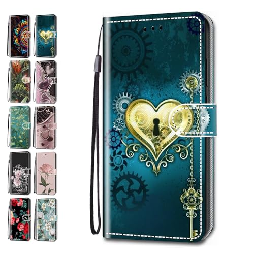 Handyhülle für Samsung Galaxy S23 Hülle Muster Herzen Blätter Geblümt Lederhülle Klapphülle Tasche Flip Case Cover Schutzhülle mit Kartenfach Handytasche - Goldene Herzen von ACOVER