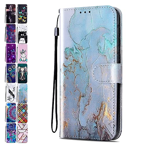 Lederhülle für Huawei P20 Pro / P20 Plus Hülle Muster Handyhülle Flip Case Cover Schutzhülle mit Kartenfach Handytasche für Mädchen Damen - Gold Blauer Marmor von ACOVER