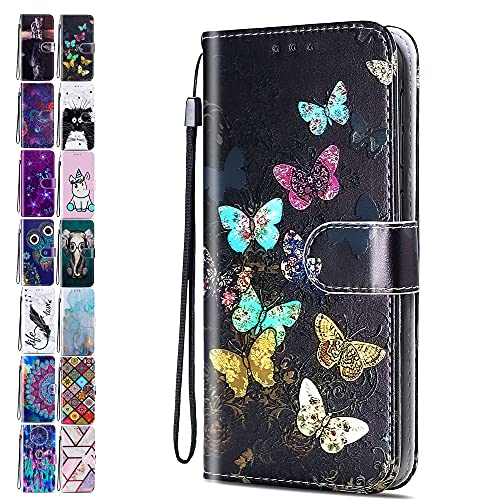 Lederhülle für Huawei P30 Hülle Muster Handyhülle Flip Case Cover Schutzhülle mit Kartenfach Handytasche für Mädchen Damen - Bunter Schmetterling von ACOVER