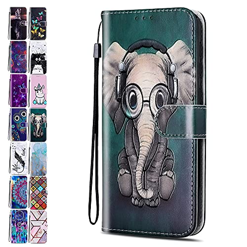 Lederhülle für Huawei P30 Lite Hülle Muster Handyhülle Flip Case Cover Schutzhülle mit Kartenfach Handytasche für Mädchen Damen - Elefant von ACOVER