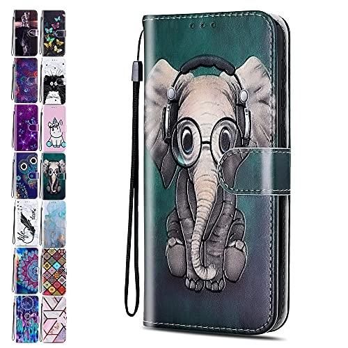 Lederhülle für Samsung Galaxy A23 5G Hülle Muster Handyhülle Flip Case Cover Schutzhülle mit Kartenfach Handytasche für Mädchen Damen - Elefant von ACOVER