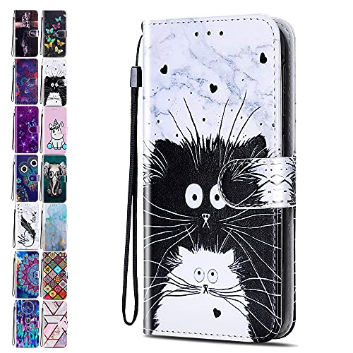 Lederhülle für Samsung Galaxy A51 4G 2020 Hülle Muster Katze Marmor Handyhülle Flip Case Cover Schutzhülle mit Kartenfach Handytasche für Mädchen Damen von ACOVER