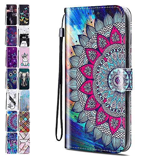 Lederhülle für Samsung Galaxy S10 Hülle Muster Mandala Blume Handyhülle Flip Case Cover Schutzhülle mit Kartenfach Handytasche für Mädchen Damen von ACOVER