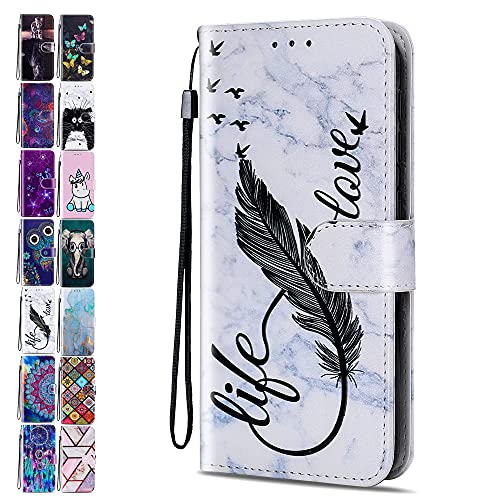 Lederhülle für Samsung Galaxy S20 Hülle Muster Marmor Feder Handyhülle Flip Case Cover Schutzhülle mit Kartenfach Handytasche für Mädchen Damen von ACOVER