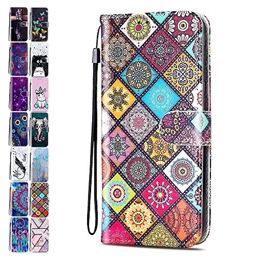 Lederhülle für Samsung Galaxy S20 Plus Hülle Muster Gitter Mandala Handyhülle Flip Case Cover Schutzhülle mit Kartenfach Handytasche für Mädchen Damen von ACOVER