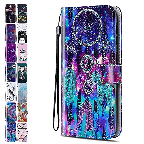 Lederhülle für Samsung Galaxy S22 Plus Hülle Muster Bunter Traumfänger Handyhülle Flip Case Cover Schutzhülle mit Kartenfach Handytasche für Mädchen Damen von ACOVER