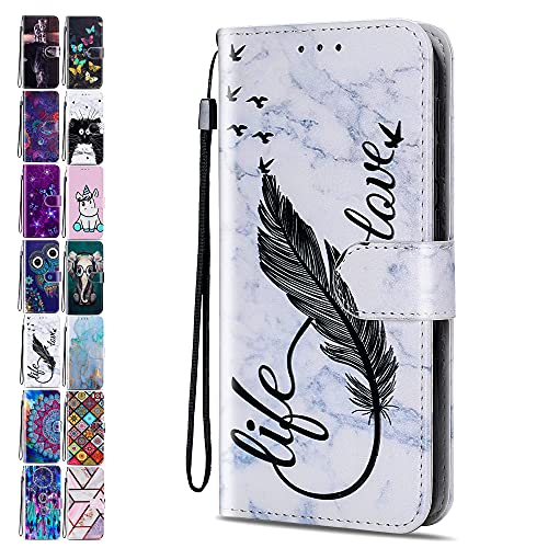 Lederhülle für iPhone 7 Plus 8 Plus 6S Plus 6 Plus Hülle Muster Handyhülle Flip Case Cover Schutzhülle mit Kartenfach Handytasche für Mädchen Damen - Marmor Feder Lederhülle für iPhone 7 Plus 8 Plus 6S Plus 6 Plus Hülle Muster Handyhülle Flip Case Cover Schutzhülle mit Kartenfach Handytasche für Mädchen Damen - Marmor Feder von ACOVER