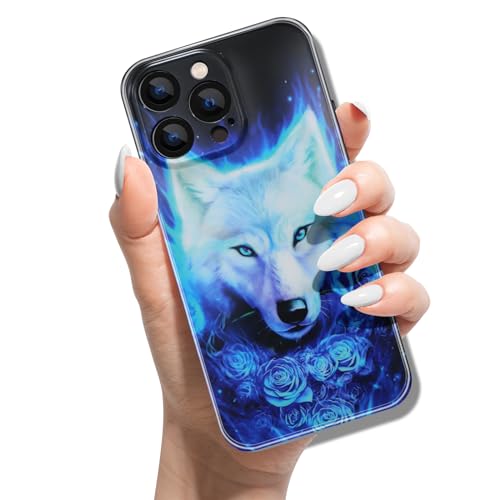 Silikon Hülle für iPhone 12 / iPhone 12 Pro 6.1 mit Muster Tierdruck TPU Stoßfest Cover Handyhülle Case für Frauen Mädchen Mann Jungen - Rose Wolf von ACOVER