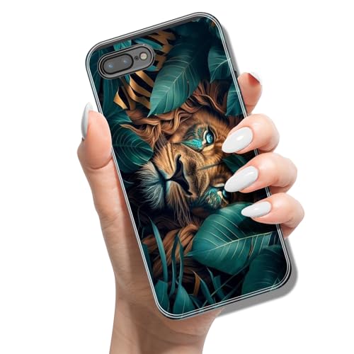 Silikon Hülle für iPhone 8 Plus / 7 Plus 5.5 mit Muster Tierdruck TPU Stoßfest Cover Handyhülle Case für Frauen Mädchen Mann Jungen - Blatt löwe von ACOVER