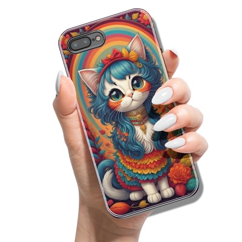 Silikon Hülle für iPhone 8 Plus / 7 Plus 5.5 mit Muster Tierdruck TPU Stoßfest Cover Handyhülle Case für Frauen Mädchen Mann Jungen - Hübsche Katze von ACOVER