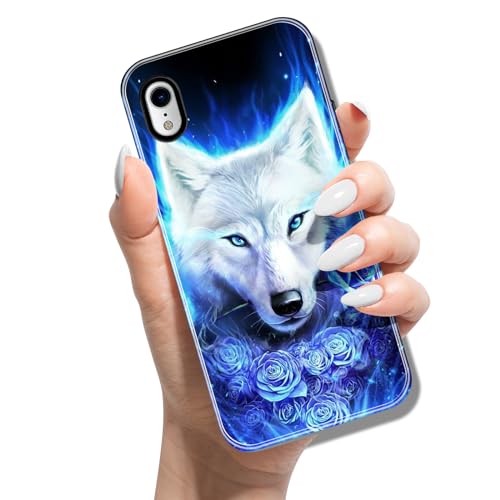 Silikon Hülle für iPhone X XS 5.8 mit Muster Tierdruck TPU Stoßfest Cover Handyhülle Case für Frauen Mädchen Mann Jungen - Rose Wolf von ACOVER