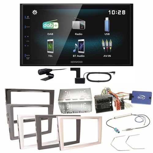 Kenwood DMX-125DAB Bluetooth USB DAB+ MP3 Digitalradio Autoradio Einbauset für Opel Astra H Corsa D Zafira B Antara, Farbe der Radioblende:Silber (Matt-Chrom) von ACR-Bad Hersfeld