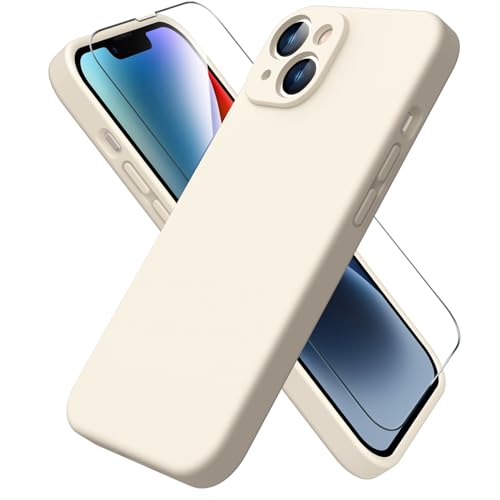 ACRONIX Hülle Kompatibel mit iPhone 14(6.1"),mit 1x Stück Schutzfolie,Liquid Silicone Case mit innem Soft Microfaser Tuch Futter,360° Voll abgedeckte stoßfeste Handyhülle für iPhone 14-Sternenlicht von ACRONIX