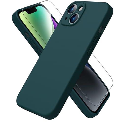 ACRONIX Hülle Kompatibel mit iPhone 14(6.1"),mit 1x Stück Schutzfolie,Liquid Silicone Case mit innem Soft Microfaser Tuch Futter,360° Voll abgedeckte stoßfeste Handyhülle für iPhone 14-Oliver Grün von ACRONIX