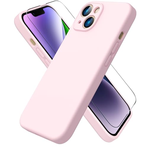 ACRONIX Hülle Kompatibel mit iPhone 14(6.1"),mit 1x Stück Schutzfolie,Liquid Silicone Case mit innem Soft Microfaser Tuch Futter,360° Voll abgedeckte stoßfeste Handyhülle für iPhone 14-Rosa von ACRONIX