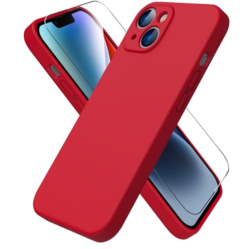 ACRONIX Hülle Kompatibel mit iPhone 14(6.1"),mit 1x Stück Schutzfolie,Liquid Silicone Case mit innem Soft Microfaser Tuch Futter,360° Voll abgedeckte stoßfeste Handyhülle für iPhone 14-Rot von ACRONIX