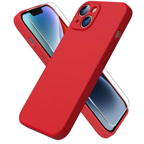 ACRONIX Hülle Kompatibel mit iPhone 14(6.1"),mit 1x Stück Schutzfolie,Liquid Silicone Case mit innem Soft Microfaser Tuch Futter,360° Voll abgedeckte stoßfeste Handyhülle für iPhone 14-Rot von ACRONIX