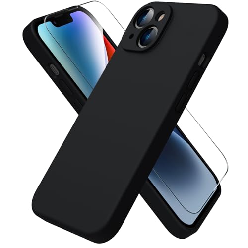 ACRONIX Hülle Kompatibel mit iPhone 14(6.1"),mit 1x Stück Schutzfolie,Liquid Silicone Case mit innem Soft Microfaser Tuch Futter,360° Voll abgedeckte stoßfeste Handyhülle für iPhone 14-Schwarz von ACRONIX