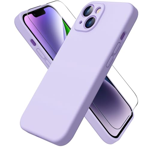 ACRONIX Hülle Kompatibel mit iPhone 14(6.1"),mit 1x Stück Schutzfolie,Liquid Silicone Case mit innem Soft Microfaser Tuch Futter,360° Voll abgedeckte stoßfeste Handyhülle für iPhone 14-Violett von ACRONIX