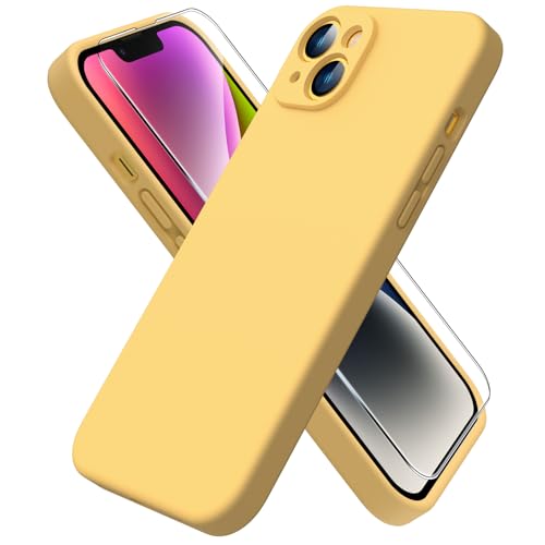 ACRONIX Hülle Kompatibel mit iPhone 14 Plus(6.7"),mit 1 x Panzerglas Schutzfolie,Liquid Silicone Case,360° Voll abgedeckte stoßfeste Handyhülle für iPhone 14 Max-Gelb von ACRONIX