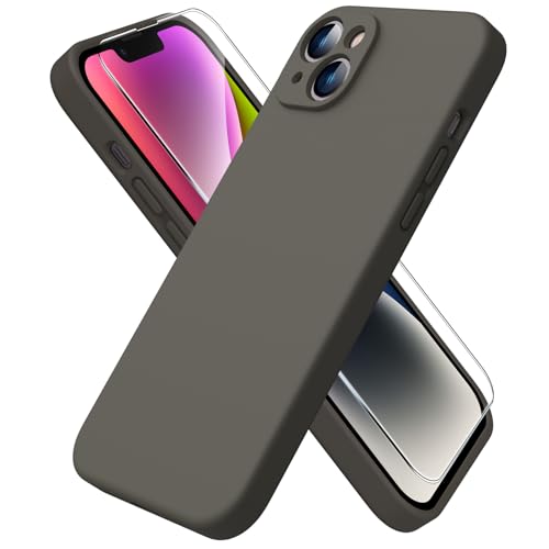 ACRONIX Hülle Kompatibel mit iPhone 14 Plus(6.7"),mit 1 x Panzerglas Schutzfolie,Liquid Silicone Case mit innem Soft Microfaser Tuch Futter,360° Voll abgedeckte stoßfeste Handyhülle -Dunkelbraun von ACRONIX