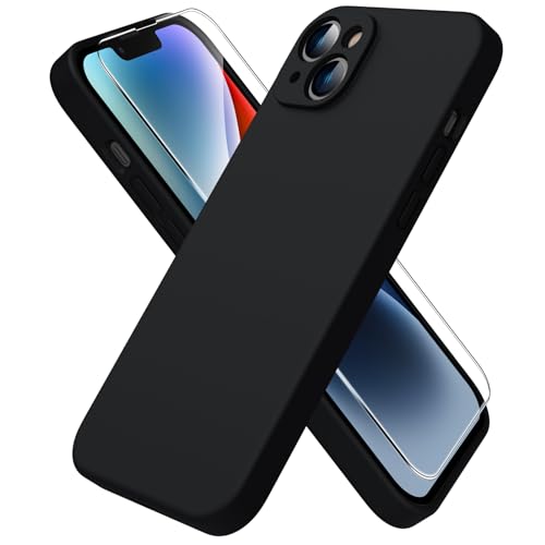 ACRONIX Hülle Kompatibel mit iPhone 14 Plus(6.7"),mit 1 x Panzerglas Schutzfolie,Liquid Silicone Case mit innem Soft Microfaser Tuch Futter,360° stoßfeste Handyhülle für iPhone 14 Plus-Schwarz von ACRONIX