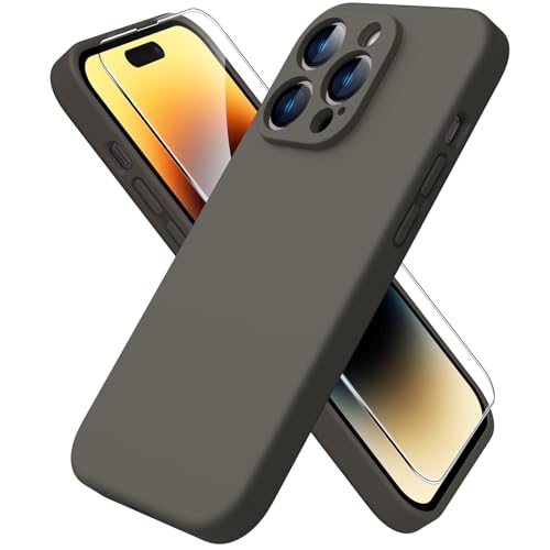 ACRONIX Hülle Kompatibel mit iPhone 14 Pro(6.1"),mit 1 x Panzerglas Schutzfolie flüssigem,Liquid Silicone Case mit innem Soft Microfaser Tuch Futter,360°abgedeckte stoßfeste Handyhülle-Dunkelbraun von ACRONIX