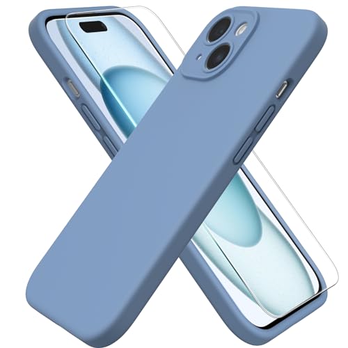 ACRONIX für iPhone 15 Hülle(6.1") Liquid Silicone mit Kameraschutz und 1 Blatt Schutzfolie, Ganzkörper-Case, Stoßfeste, Anti-Kratzer Mikrofaser Handyhülle - Französisch Blau von ACRONIX