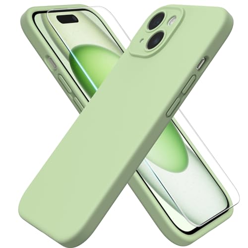ACRONIX Hülle für iPhone 15(6.1") Liquid Silicone mit Kameraschutz und 1 Blatt Schutzfolie, Ganzkörper-Case, Stoßfeste, Anti-Kratzer Mikrofaser Handyhülle - Hellgrün von ACRONIX