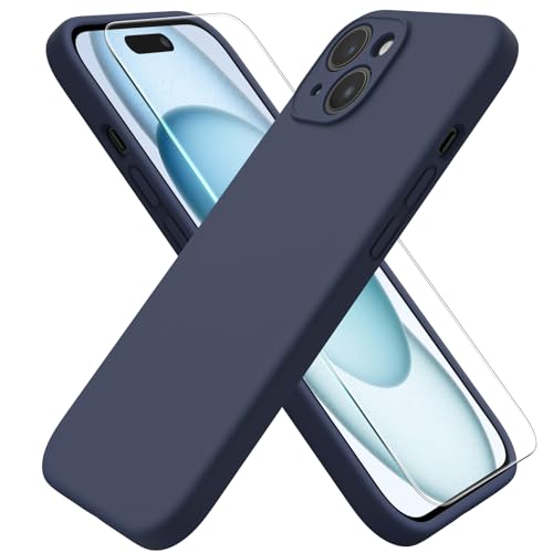 ACRONIX Hülle für iPhone 15(6.1") Liquid Silicone mit Kameraschutz und 1 Blatt Schutzfolie, Ganzkörper-Case, Stoßfeste, Anti-Kratzer Mikrofaser Handyhülle - Mitternachtsblau von ACRONIX