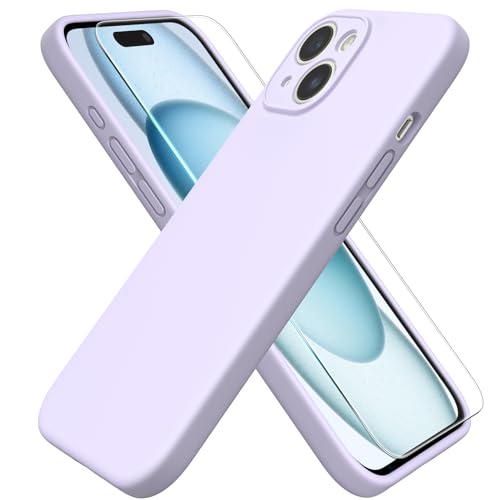 ACRONIX Hülle für iPhone 15(6.1") Liquid Silicone mit Kameraschutz und 1 Blatt Schutzfolie, Ganzkörper-Case, Stoßfeste, Anti-Kratzer Mikrofaser Handyhülle - Pastell Flieder von ACRONIX