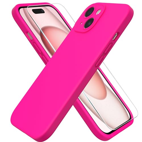 ACRONIX für iPhone 15 Hülle(6.1") Liquid Silicone mit Kameraschutz und 1 Blatt Schutzfolie, Ganzkörper-Case, Stoßfeste, Anti-Kratzer Mikrofaser Handyhülle - Leuchtend Rosa von ACRONIX