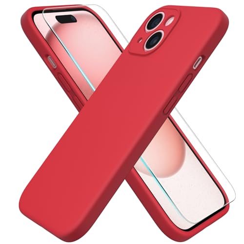 ACRONIX für iPhone 15 Hülle(6.1") Liquid Silicone mit Kameraschutz und 1 Blatt Schutzfolie, Ganzkörper-Case, Stoßfeste, Anti-Kratzer Mikrofaser Handyhülle - Rot von ACRONIX